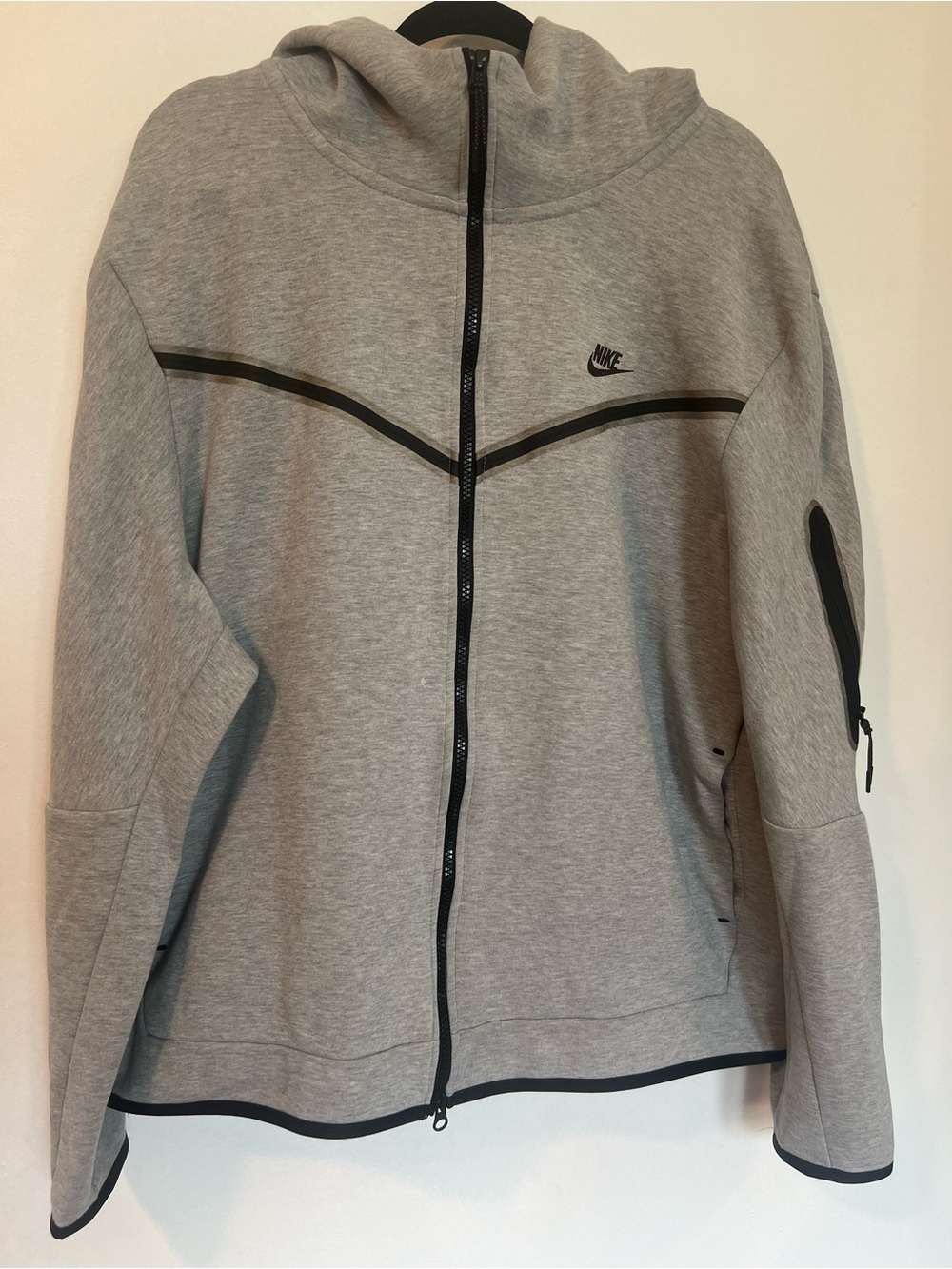 Nike tech Light Gray Full-Zip Hooded Bomber Jacket with Black Trim